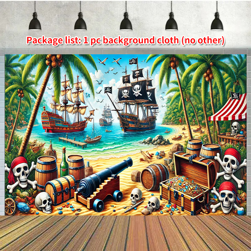 

1pc Pirate Themed Polyester Backdrop, 100% Polyester Wall Hanging Sign For Party Decoration, Birthday, Anniversary, Photo Booth Props, Universal Holiday Use - Outdoor Garden & Yard Compatible