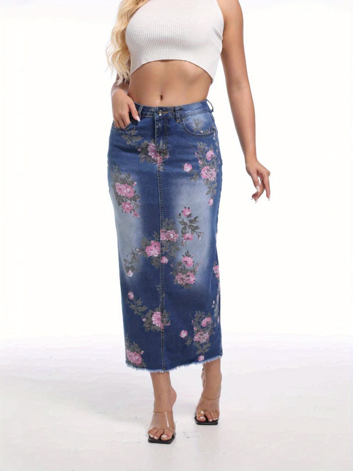AMERI　DENIM LIKE FLOWER SKIRT Ameri（アメリ）の「DENIM LIKE FLOWER SKIRT（スカート）」 - WEAR