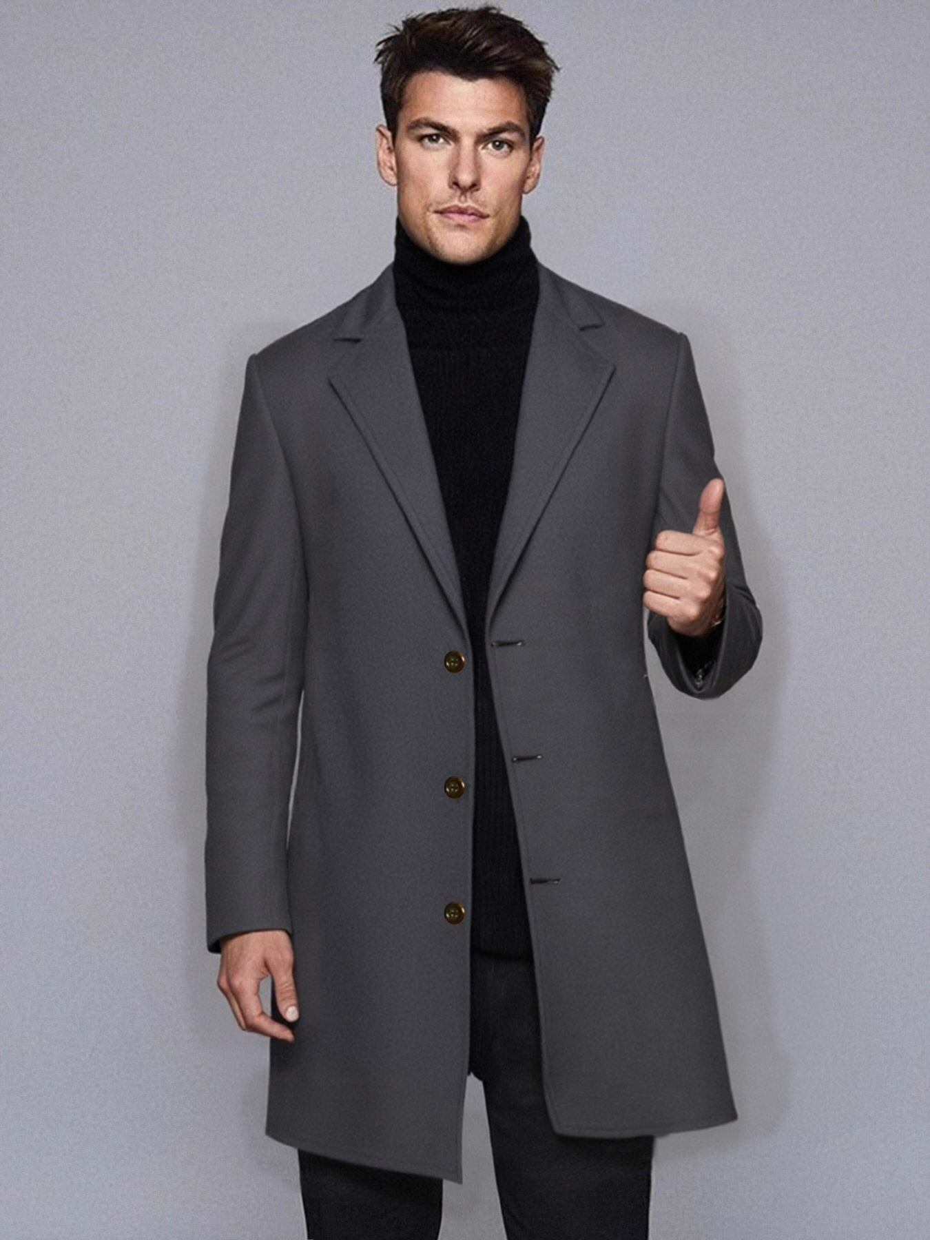 Turtleneck Sweater Stylish Mens Peacoat Semi-Turtleneck Sweater