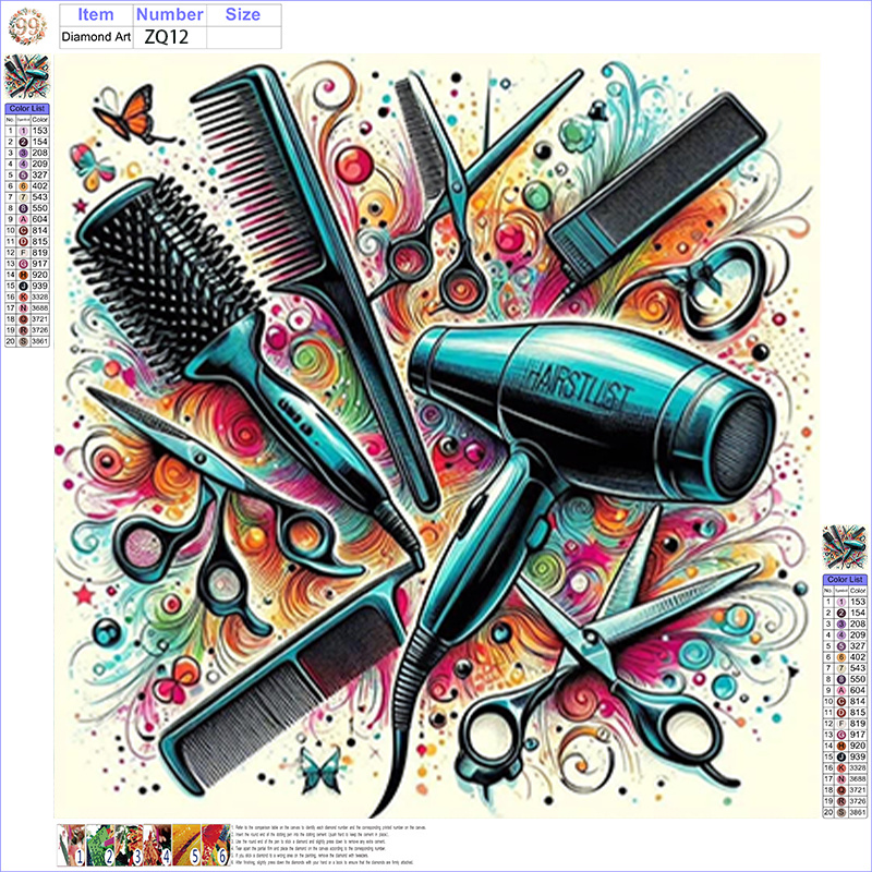 TEMU 5d Diamond Painting Kit - Features Illustrations Of Hair Styling Tools, Round Diamond Beads, And Bright Colors, Perfect For Decorating Walls At