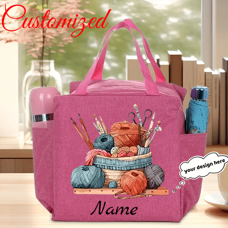 TEMU Sac à main pour femmes avec nom personnalisé, sac à main à motif en fil de qualité supérieure, sac fourre-tout à crochet avec poches latérales,