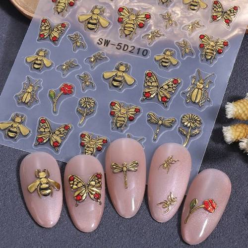 Golden Insect Dragonfly Nail Stickers