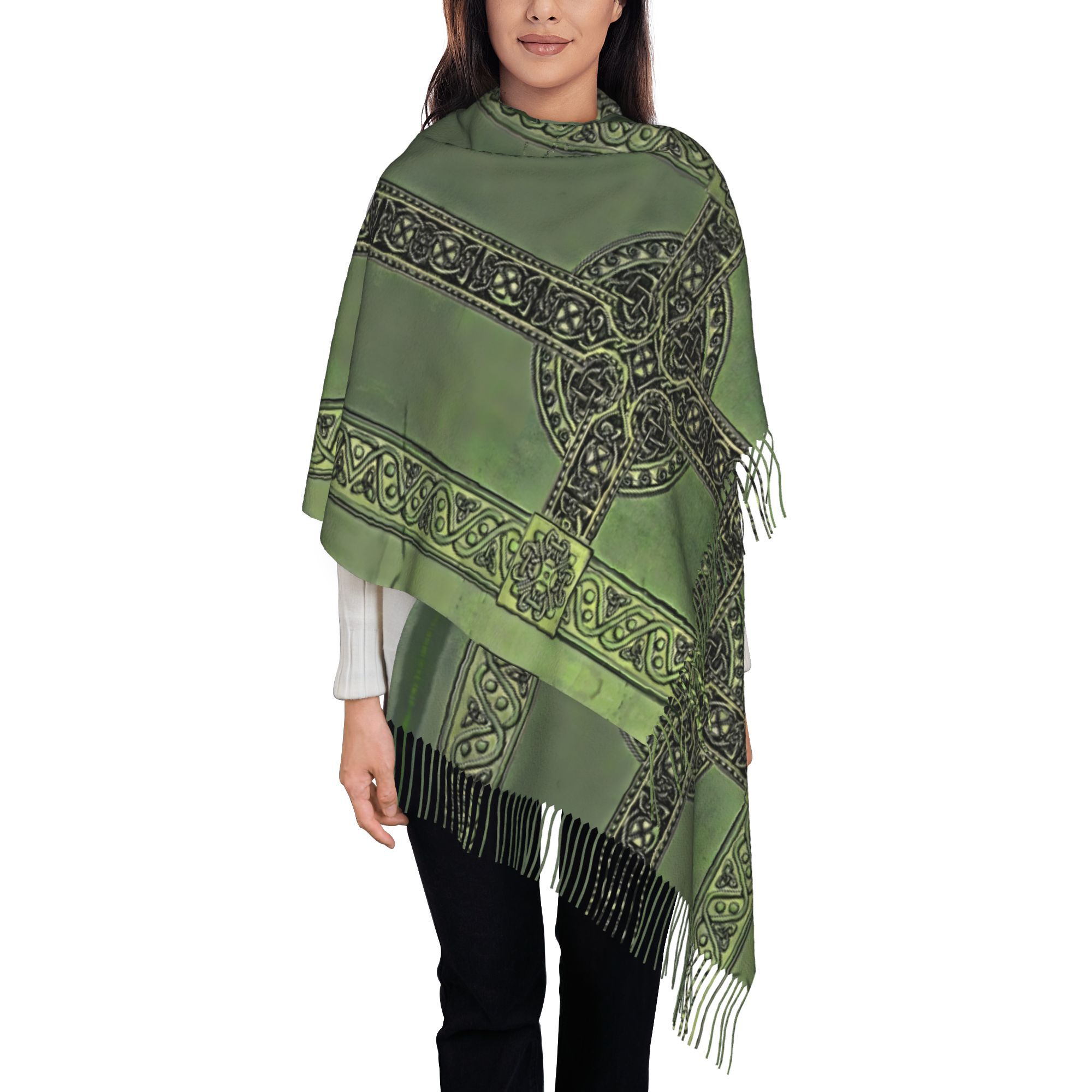 TEMU Celtic Knotwork Unisex Autumn And Winter Fashionable Tassel Scarf Suitable For Outdoor Hiking Running Cycling Travel The Cold Warm Ideal Gift