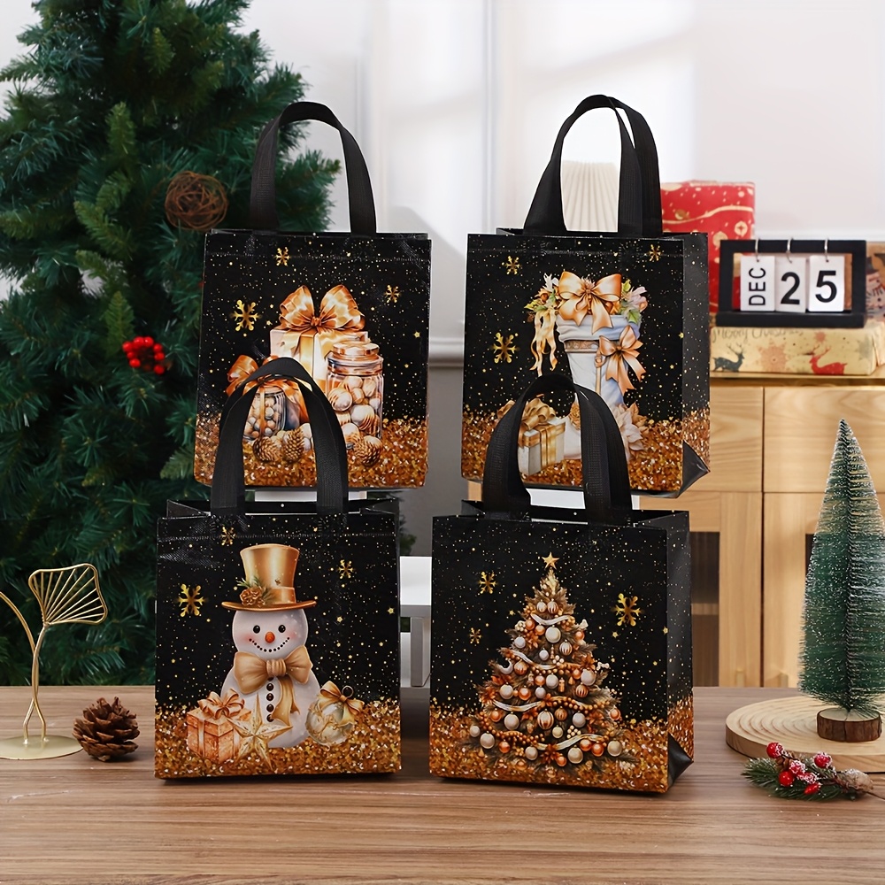TEMU Gift For Her/him 4/8pcs Christmas Gift Bag Set, Black And Golden Reusable Christmas Party Gift Bags, Suitable For Holiday