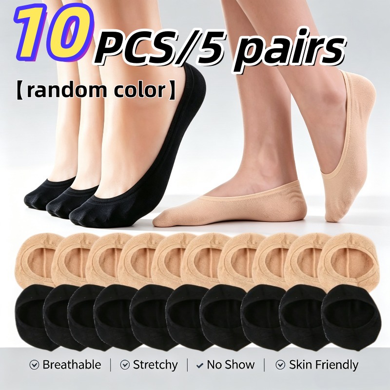 TEMU 10pcs/5 Pairs Random Colors Soft Breathable Unisex Short Socks, High-elastic Comfortable Crew Socks, Elastic And Skin-friendly Non-stuffy; Easy