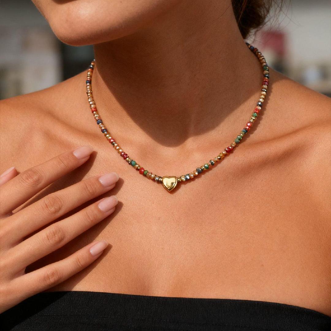 E-shop 1 Stück Damen Bohemian Perlen CCB Herz Halskette in Zufälliger Farbe – Verstellbar für , Urlaub, Party, Neujahrsgeschenk, Valentinstag