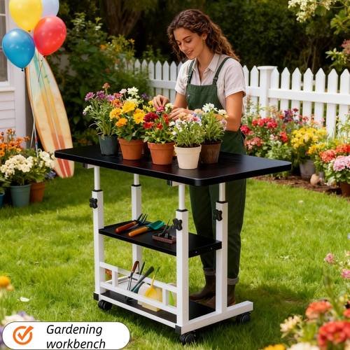 heavy duty adjustable height multi functional garden workbench metal frame large worktable with braked suitable for office bedroom patio gardening durable and easy to potted plant table outdoor garden table