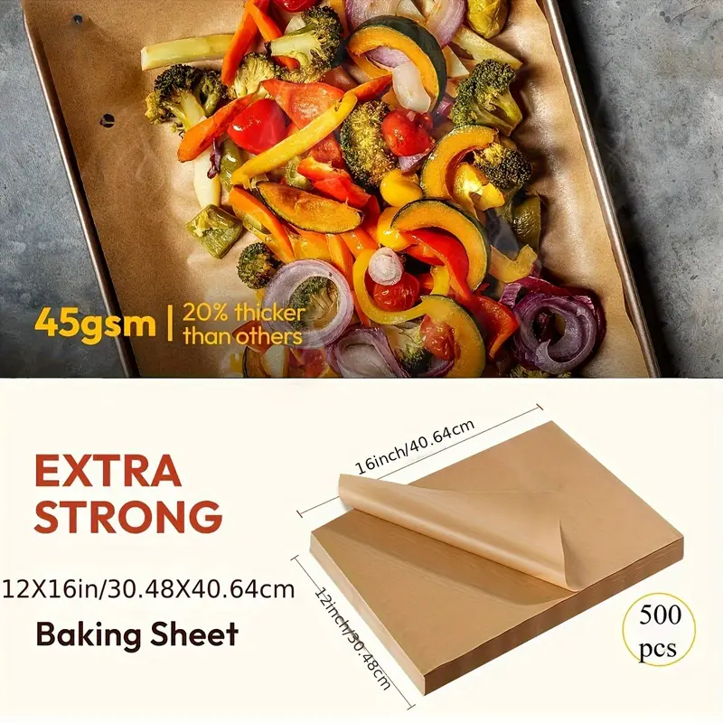 500 sheets ldq heavy duty 12x16 inch parchment paper unbleached non stick baking sheets for air fryer grilling steaming baking bread cakes wrapping foods food grade durable easy grilling essentials material kitchen essentials professional chefs air fryer liners material home cooks Product details 2