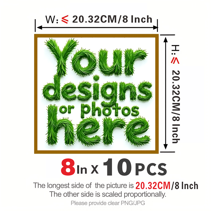 TEMU 10pcs Set Custom 1 Inch To 12 Inch Personalized , Picture Custom Dtf Heat Transfer Stickers Are Suitable For Clothing, Hats, Etc., Outdoor Use