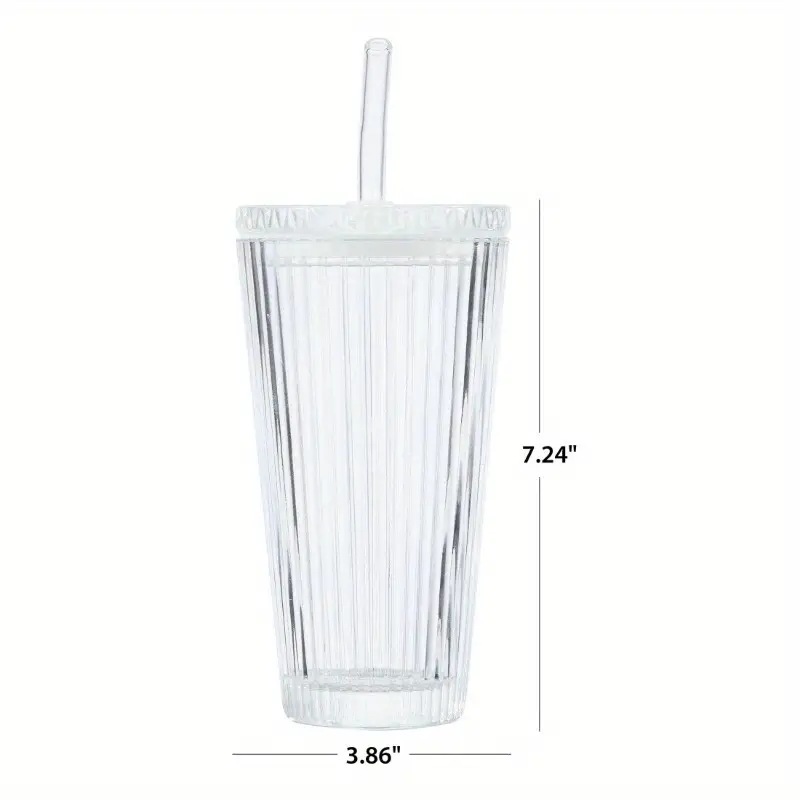 2pcs ribbed 21oz glass tumblers with lids straws clear reusable hand wash only iced beverages beverage serving ribbed glassware durable glass Product details 2