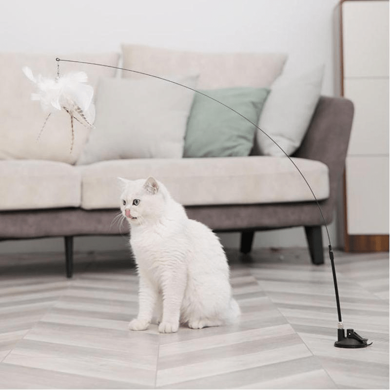 

Interactive Cat Teaser Toy With Suction Cup - 1pc Feather Wire Stick, Plastic, Battery- Cat Breeds, Decor