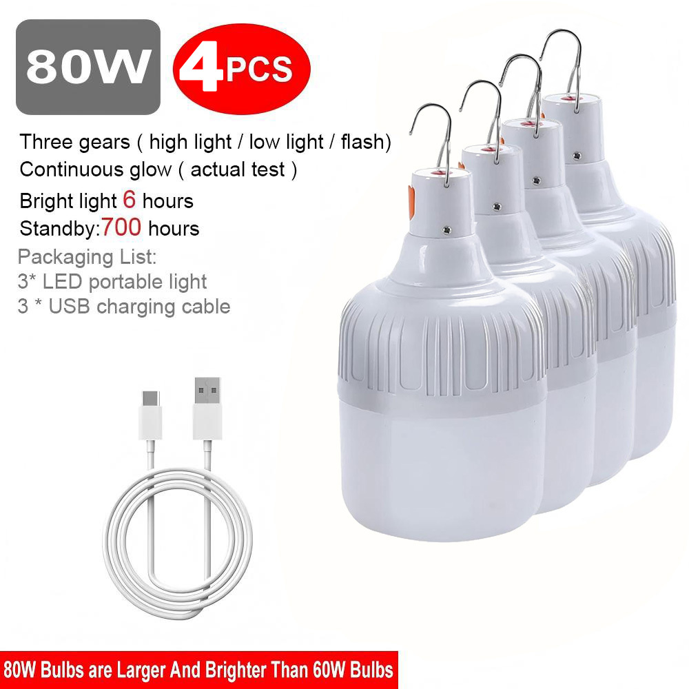 Temu – TEMU Set Of 4 New Usb Rechargeable Camping Lights, Portable Emergency Bulbs, Lanterns For Tents, And Flashlight Equipment