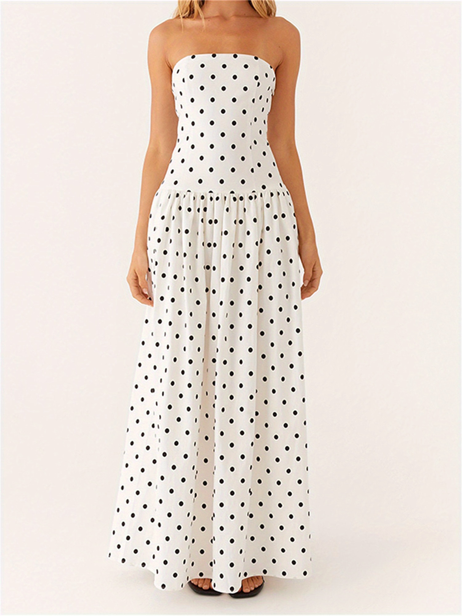 women's strapless bandeau maxi dress, polyester tropical fruit & ,  sleeveless , trapeze hem swing dress for spring/summer/fall - women's  clothing - Temu