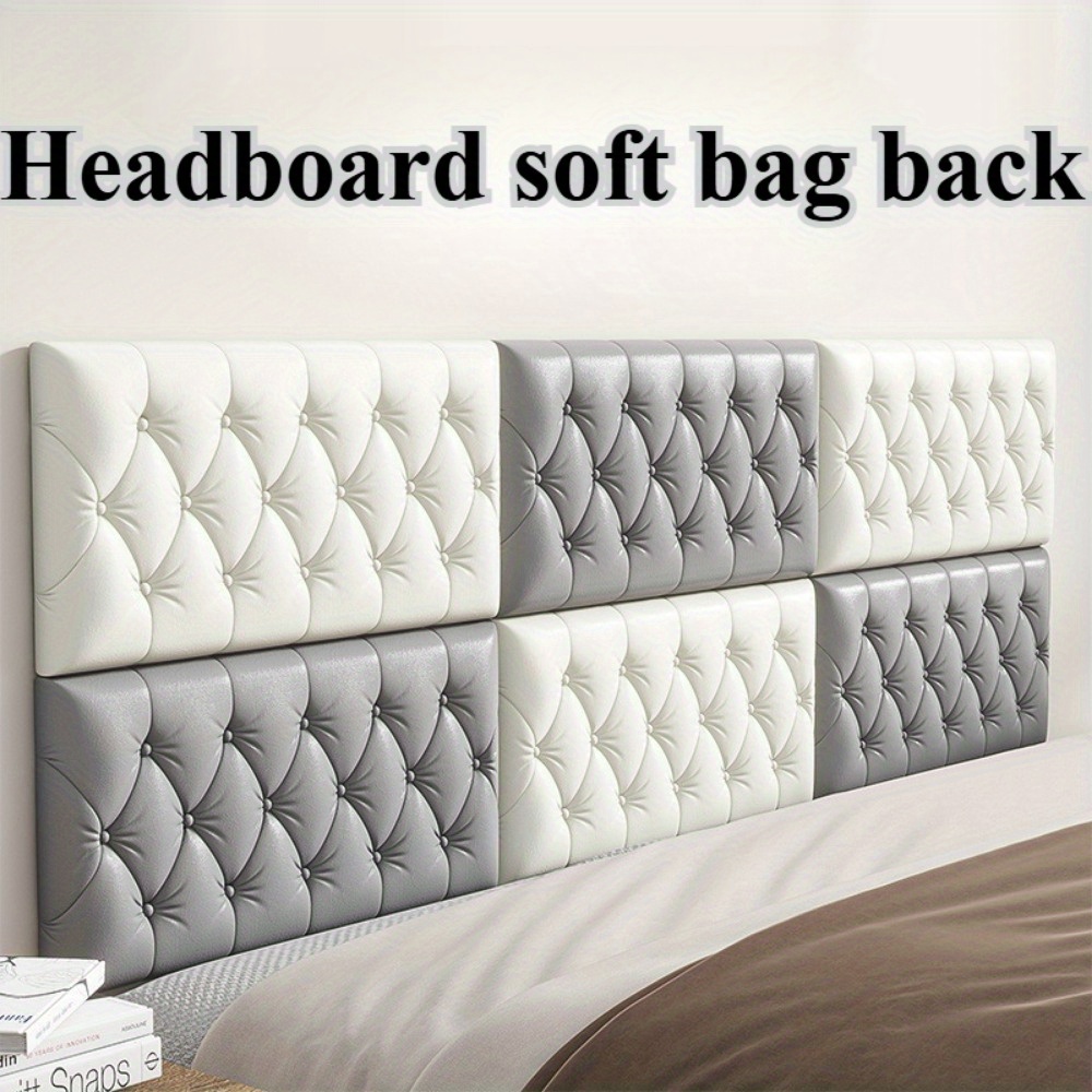 6 Stück selbstklebende Wandkissen für Kopfenden - Weiche, lederähnliche Schutzpolster, klassische Dekoration für Schlafzimmer mit einfacher Montage, weiße und graue Varianten für moderne Schlafzimmer, Zubehör für das Schlafzimmer.