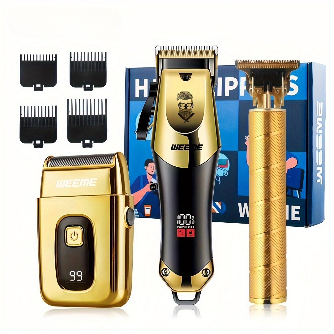 

3pcs Professional Men's Blonde Hair Clipper And Trimmer Set - Usb Rechargeable Barber Set With Lcd Display Men's Hair Clipper, Barber Set Professional Men's Trimmer Adjustable Blades