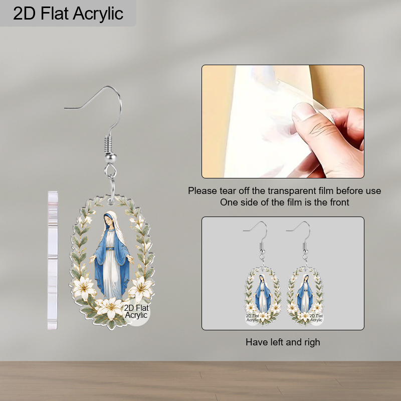 Elegant Flower Virgin Mary Acrylic Dangle Earrings