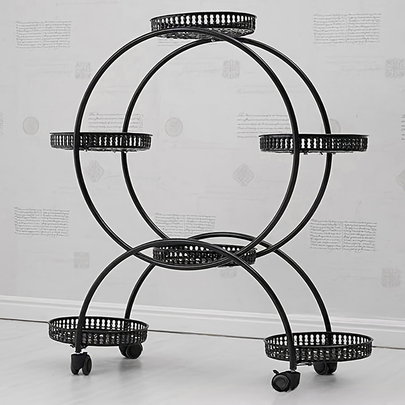 Image of A Traditional European-style Plant Holder Featuring Pulleys, This Four-tiered Stand Is Designed For Indoor And Outdoor Use, Of Holding 6 Potted Plants. Its Circular Shape Makes It Perfect For And