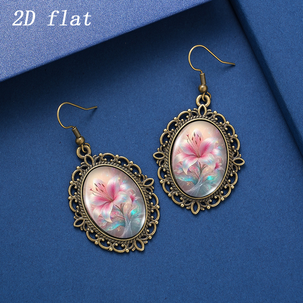 Women's Aesthetic Iridescent Pink Lily Pattern Earrings