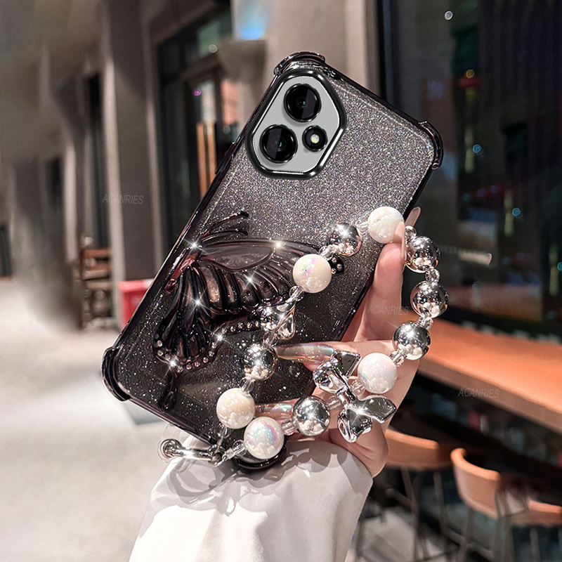TEMU Phone Case: Honor400 Luxury Plating Shockproof Thickening Glitter Card Phone Case For Huawei 400 Quicksand Bracket Elegant Bracelet Chain Soft