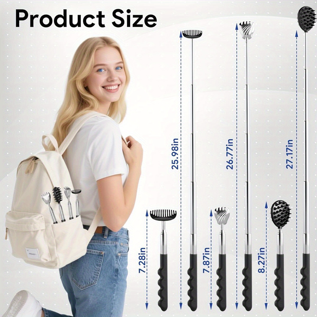 4pcs versatile back scratcher hers day dad gifts for men portable telescoping   massager tool with different heads and rubber handle cool items   gadgets for men Product details 0