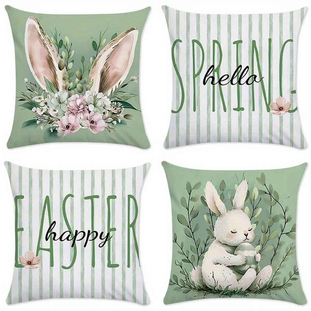 

4pcs Easter Throw Pillow Covers Set, 17.7" , Polyester With Zipper Closure - Sofa & Bedroom Decor, , Pillow Cover, , Zipper, Polyester