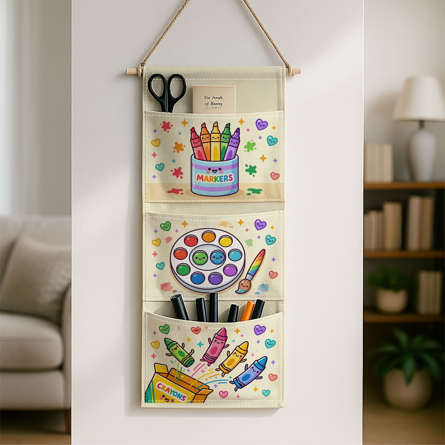 TEMU 2026 -mounted Storage Bag Hanging Organizer - 1 Cute School Theme Wall Hanging Storage Bag, Bedside Storage, Crayon , Perfect For Hanging On