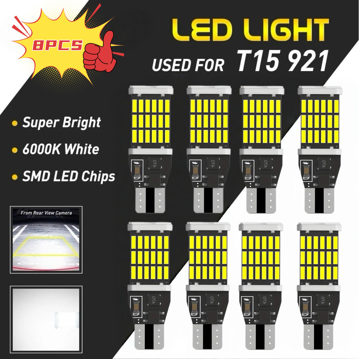 8 pack car led backup lights brake lights t15 w16w 921 912 922 canbus led tail reverse lights 6000k high brightness reverse lights turn   bulbs no can bus error plug and play replacement bulbs for vehicles without battery