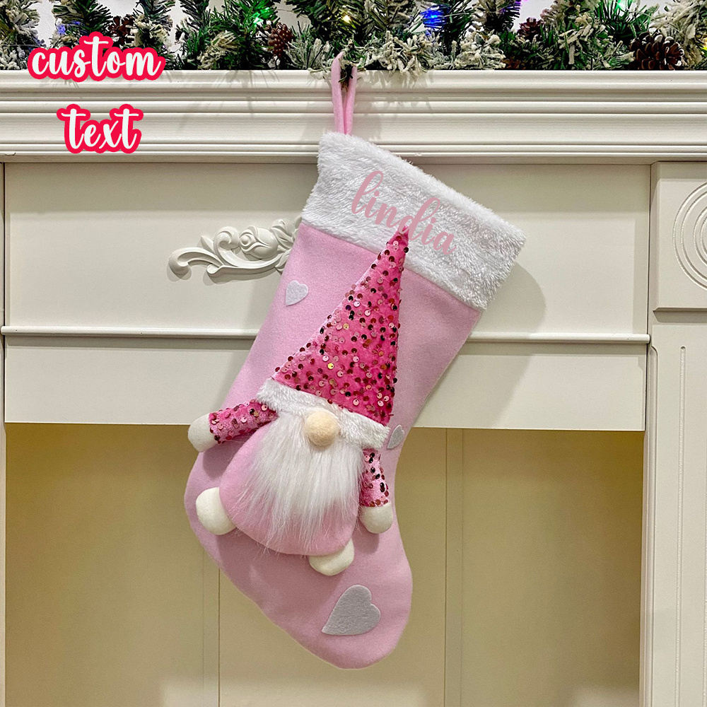 TEMU Christmas Custom Sequined Faceless Old Man Stockings | In Red, Green, And Pink, Supports Custom Names, Sequin Design, Ideal For Christmas