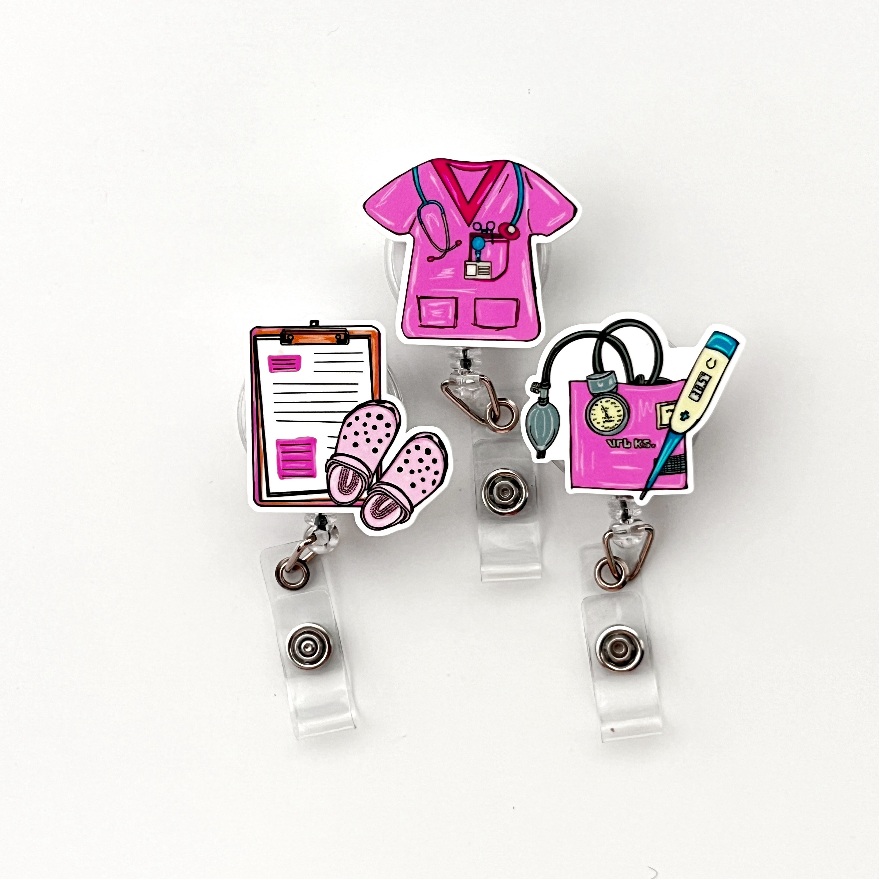 TEMU 2d 2d 3pcs Set Of Pink Nurse Badge Reels, With Retractable Swivel Clip, Durable Pc Material, Easy To Pull, Suitable For Medical Students, Office