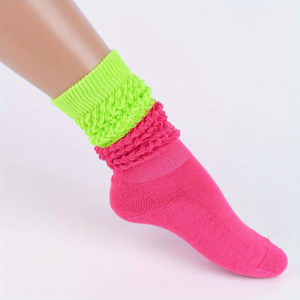 TEMU 1 Pair, Contrasting Color Bubble Stacking Socks | Asymmetrical Color Matching Design, Fluffy And Non-restraining Legs, Non-slip And Non-falling