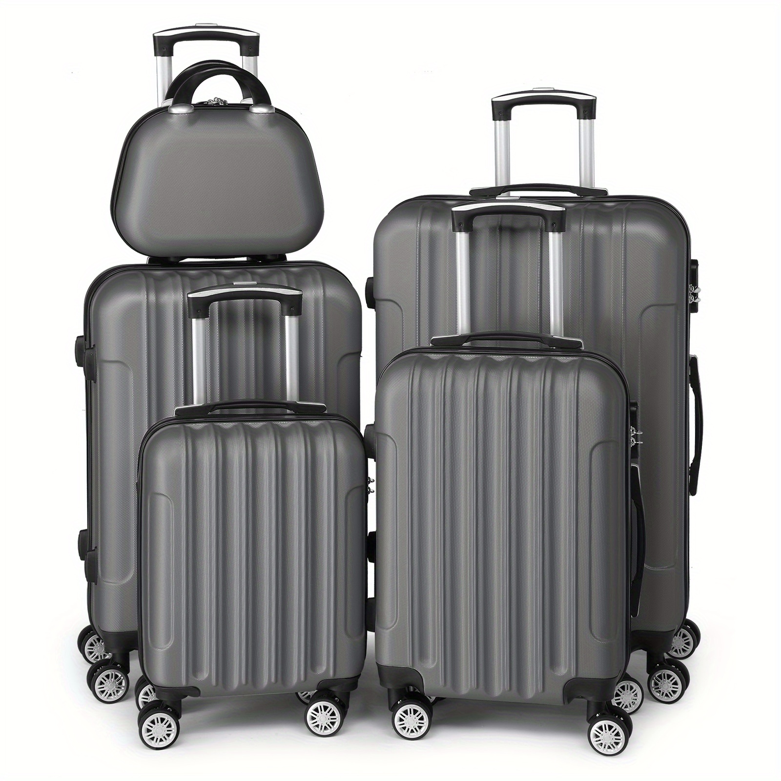 E-shop 5-teiliges, leichtes Hartschalen-Reisegepäck-Set mit Spinner-Rädern, ABS Handgepäck-Koffer (12/16/20/24/28 Zoll) - Reise & Business