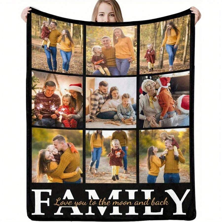 TEMU 1pc Custom Photo And Text Flannel Throw Blanket, Peralized Picture, All-sea Cozy Quilted Polyester Throw, With , For Couples& Family, Ideal Gift