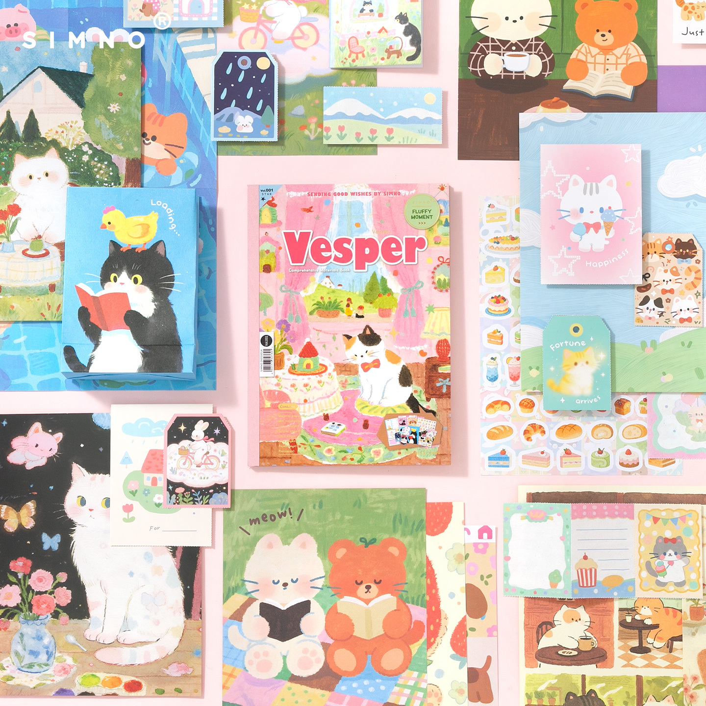 TEMU Cute Cat-themed Sticker Book, Adorable Cat Material Stickers, Material Paper Decorative Background Paper Material Book
