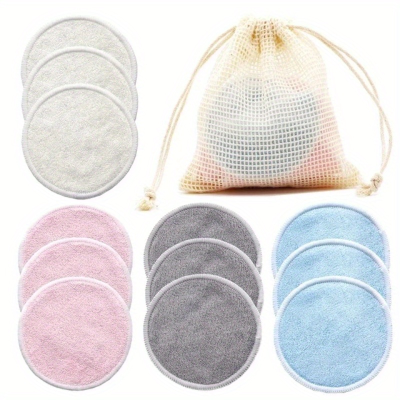 Image of 12pcs Reusable Pads Makeup Remover Pads Washable Round Bamboo Make Up Pads Cloth Nursing Pads Light Beige Care Tool Light Beige Cleaning
