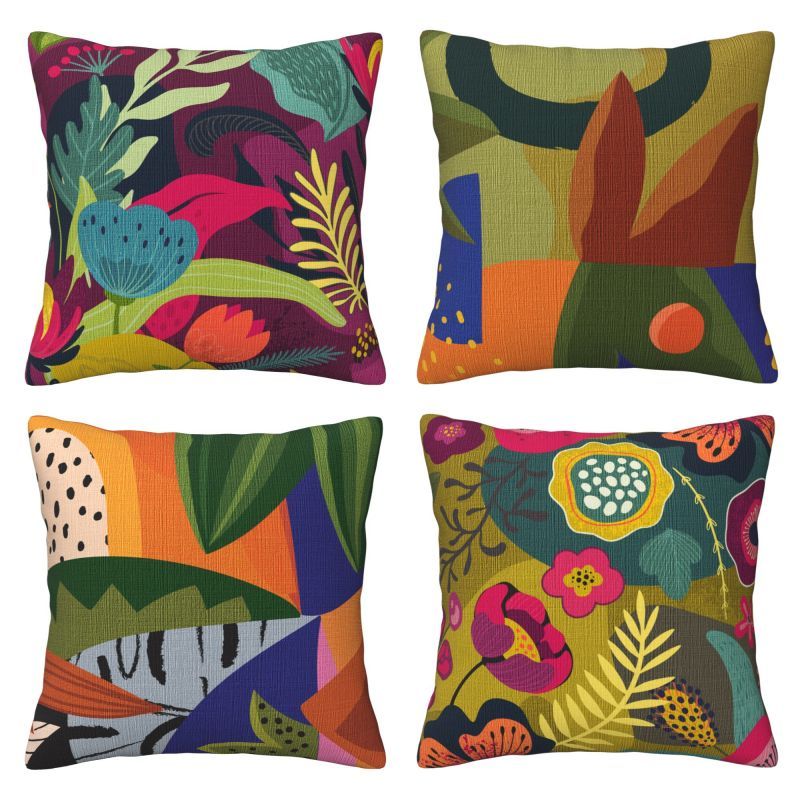 

4pcs Vibrant Tropical Plant Throw Pillow Covers - Modern , Zippered Cushion Cases For Living Room & Bedroom Decor, , Single-sided Design (16x16, 18x18, 20x20 Inches)