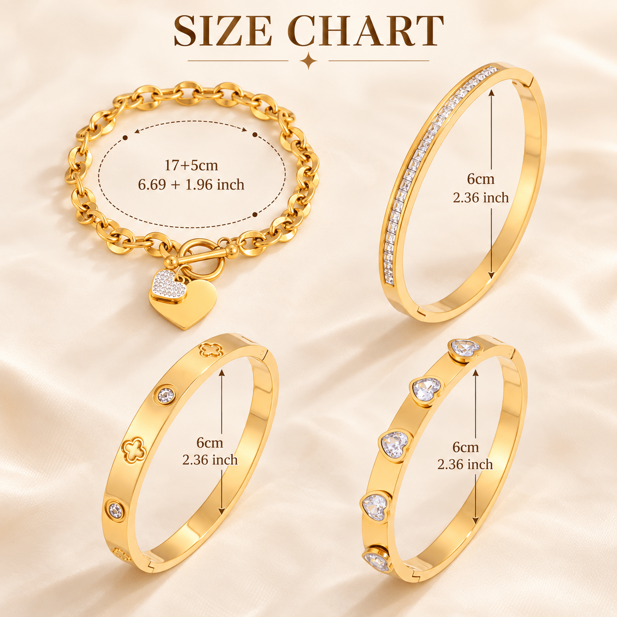 4pcs Stackable Jewelry Set with Double Heart Pendants