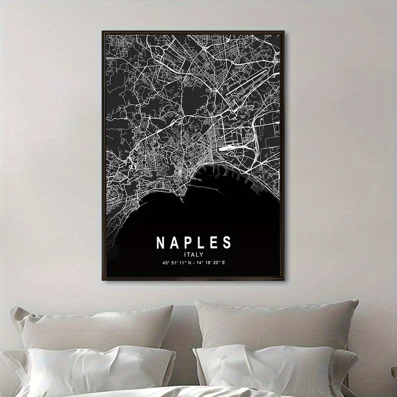 TEMU Mappa della Citt� di Napoli, Italia in 2D Piatto, 1 Pezzo su Tela - Poster d' Minimalista in e , per Soggiorno, Ufficio, Decorazione Caff癡 -