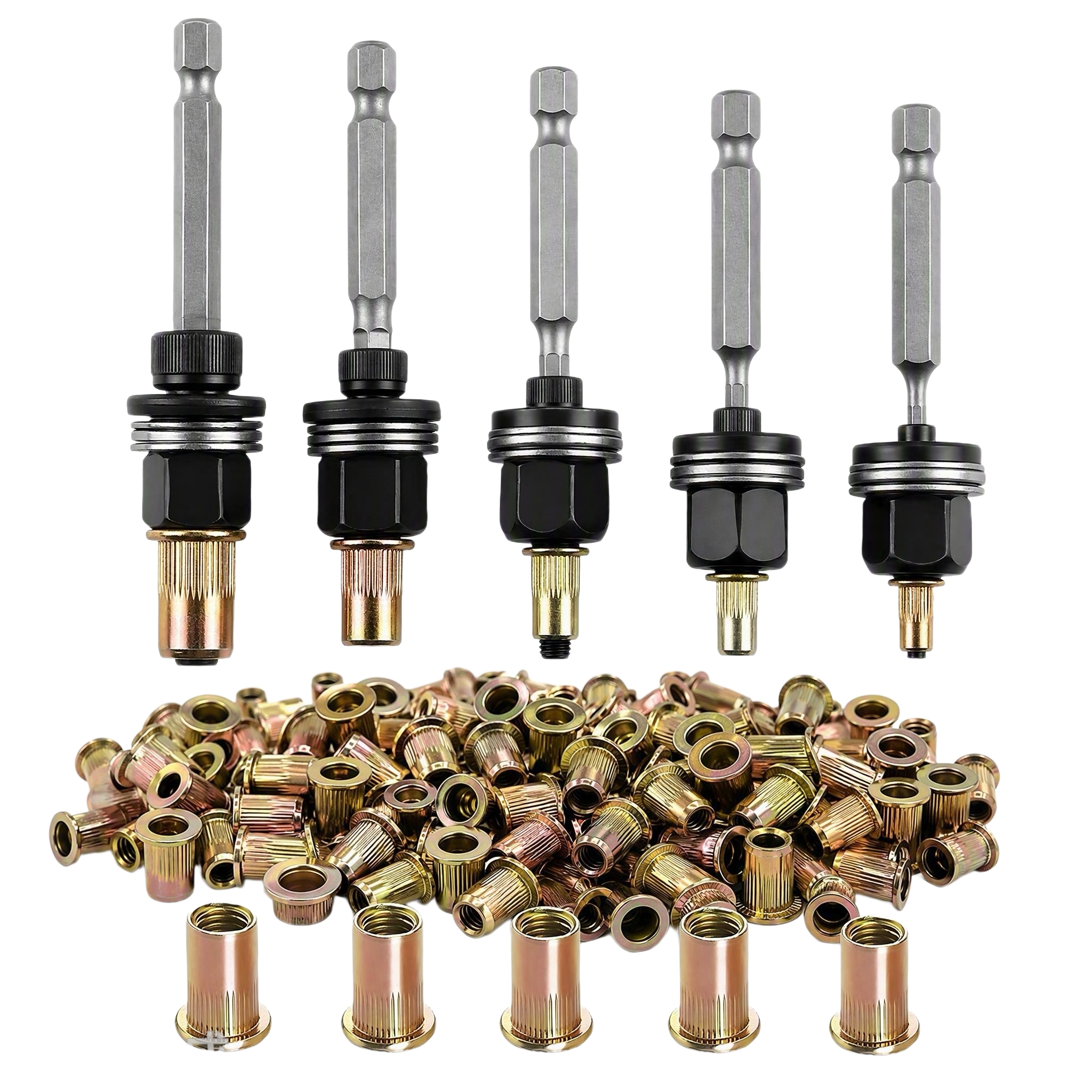 TEMU Jeu de 110 pièces d'outils de conversion pour perceuse à rivets écarrissables - Rivets écarrissables galvanisés multi-tailles M3 à M8,