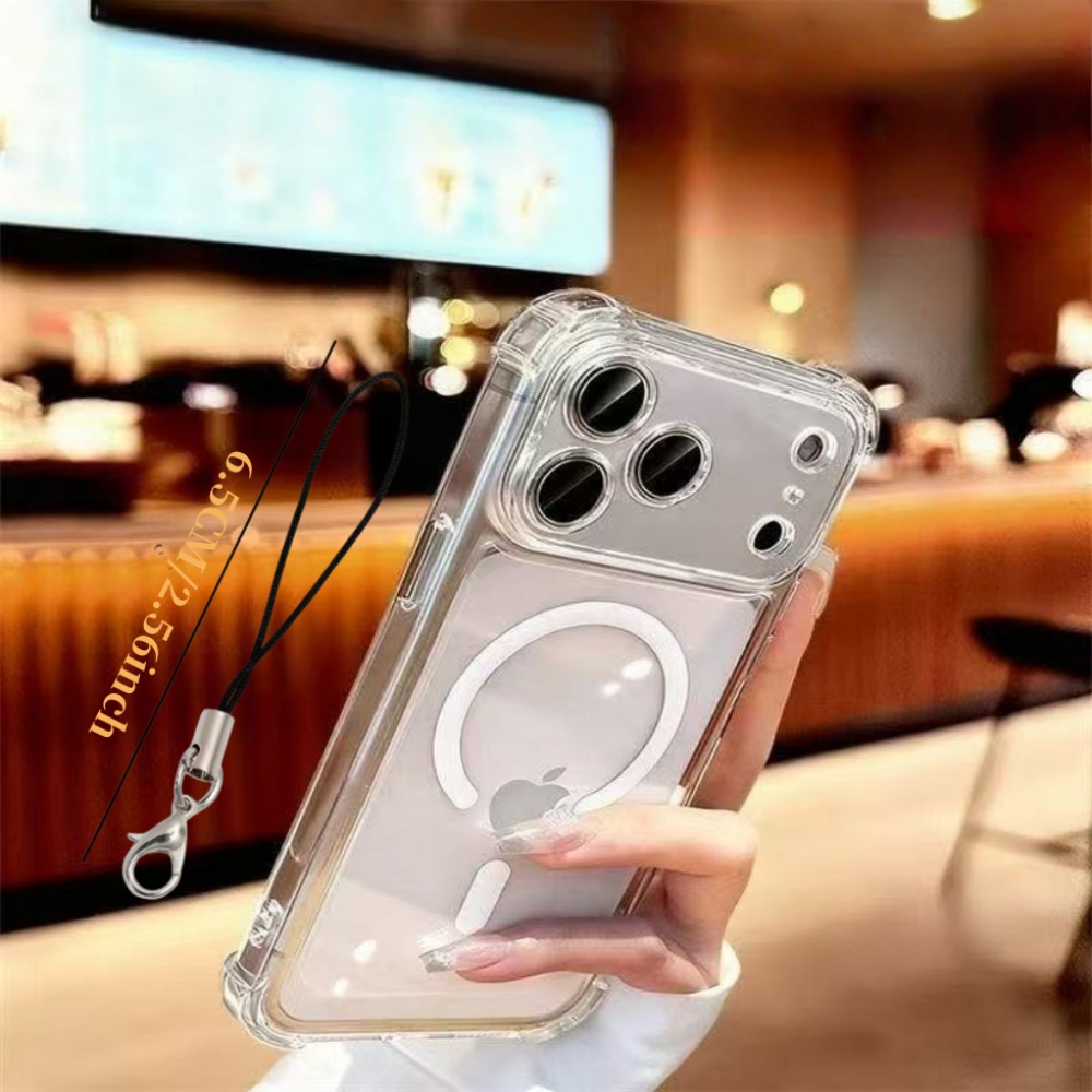 TEMU para Teléfono - para Teléfono con 1 Cordón, Agujeros de Precisión en Esquinas, Absorción Magnética, Transparente, Anticaídas, Protección en