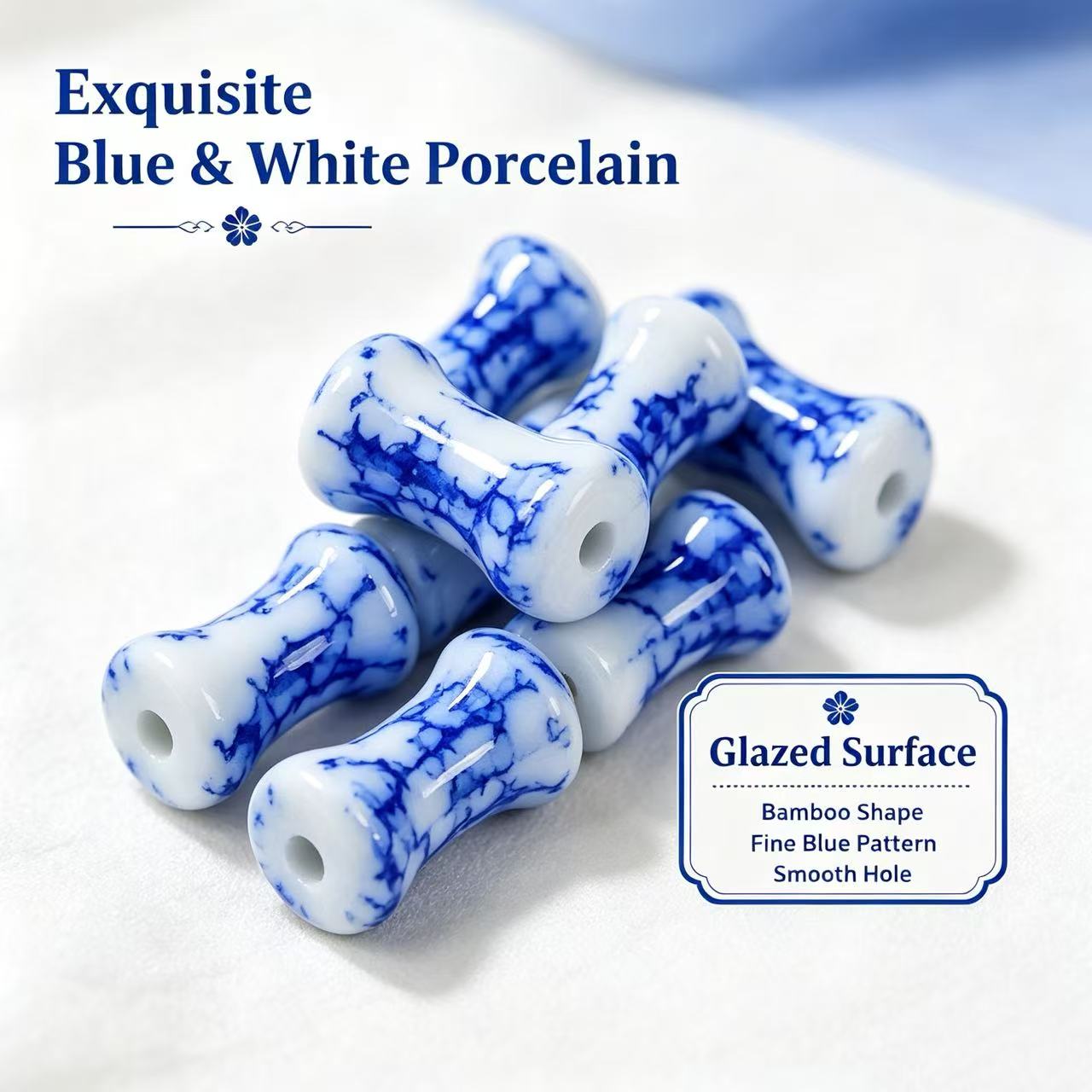 TEMU 38pcs/set And White Porcelain Texture Bamboo Knot Glass Beads, Jewelry Materials, Jewelry Bead , Handmade, Decorative Supplies, Used For