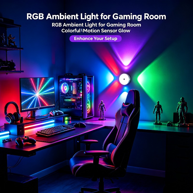 TEMU Rgb Night Light, Ambient Light, Usb-c Rechargeable Wall-mounted Ambient Light, Supports Color Changing And Light Switching Led Sensing Lamp,