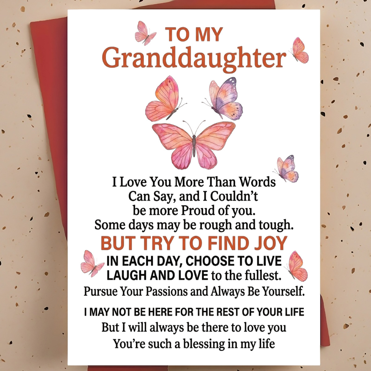 1pc Granddaughter Keepsake Card & Envelope Suitable For Birthday/christmas Gift From Grandparents, Self-sealing Greeting Card With Synthetic Gemstone , Message For , Graduation, Present For