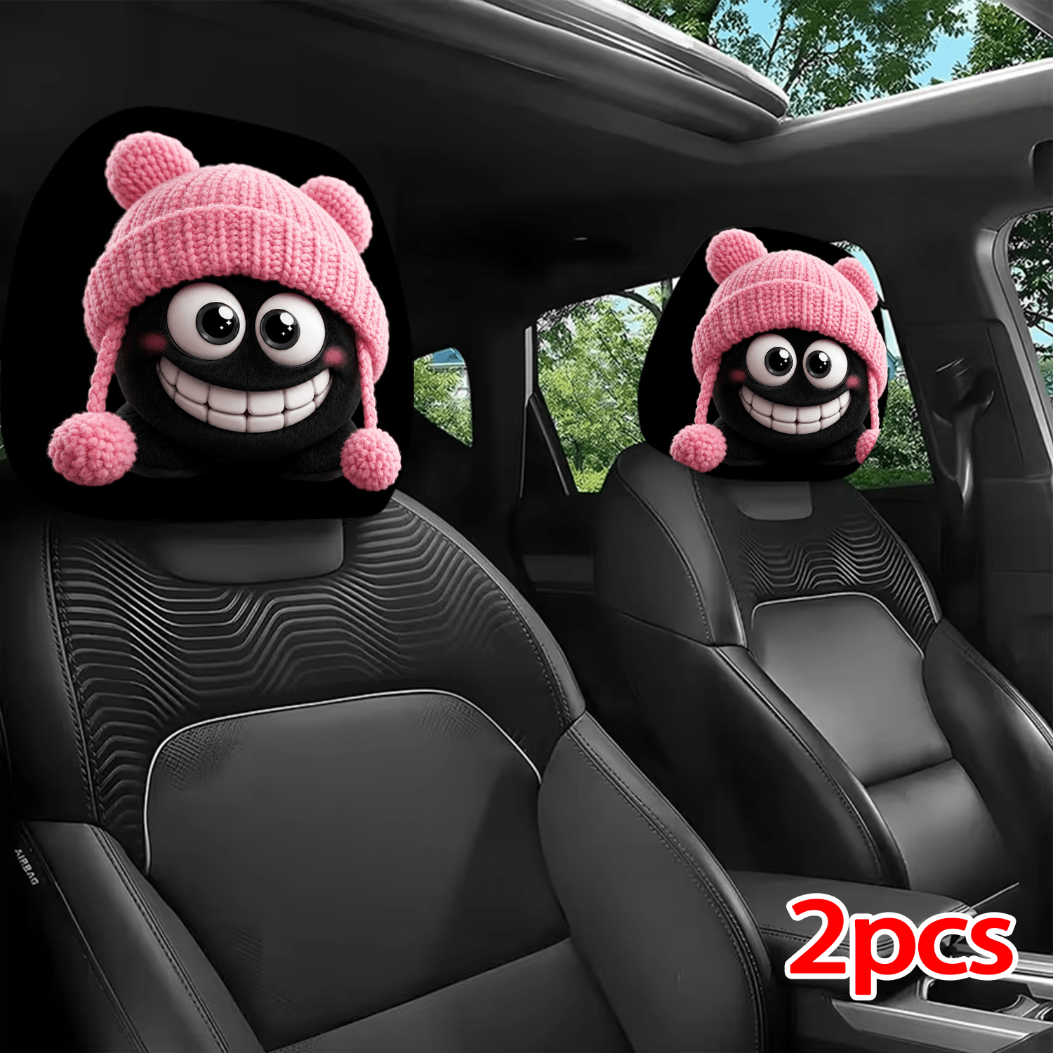 TEMU 2pcs Printed Car Headrest Covers, Interior Decoration With And Universal Fit Installation, For Interior Additions, Perfect Funny Car Decoration