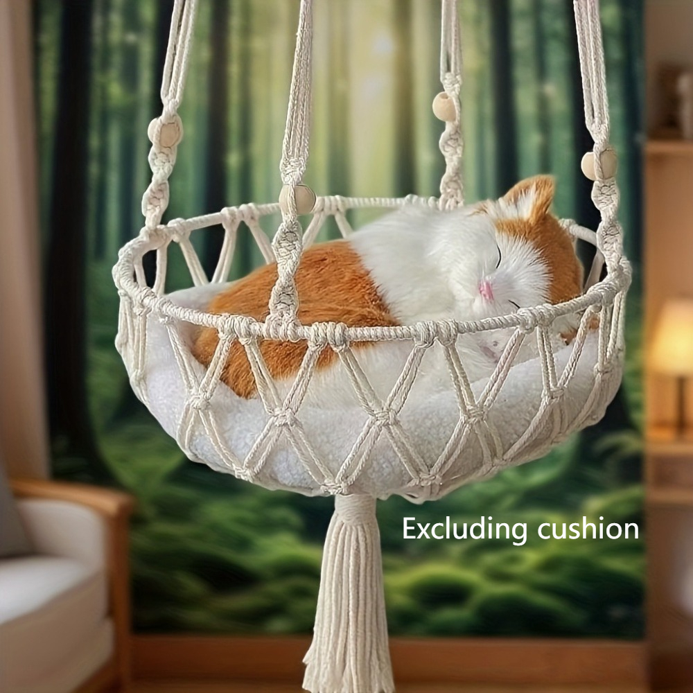 TEMU Beige Woven Cat Hammocksoft Durable Indoor/ Outdoor Cat Bed, Easy To Hang On Ceiling/ Wall/ Outdoor Hooks, Decorative Cat Nest For Cats (no