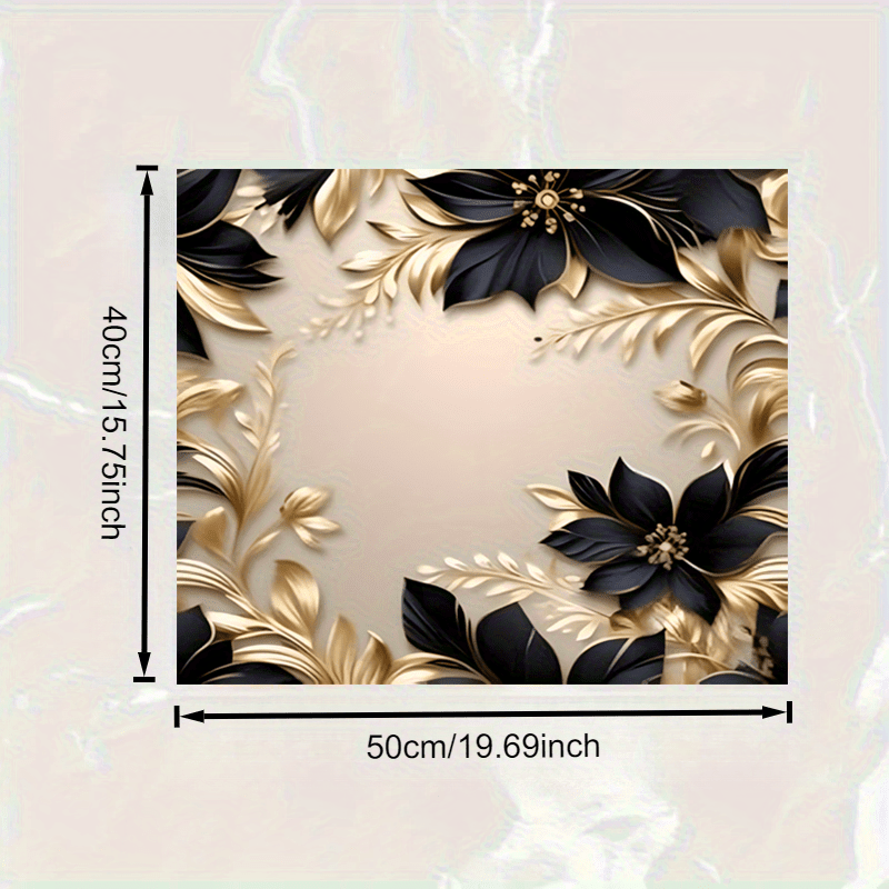 Image of 1pc Elegant Golden & Black Floral Diatomaceous Earth Washing Machine Cover Pad - Quick-dry, Heat Resistant, Non-slip Protective Pad For Kitchen Countertop & Laundry Room