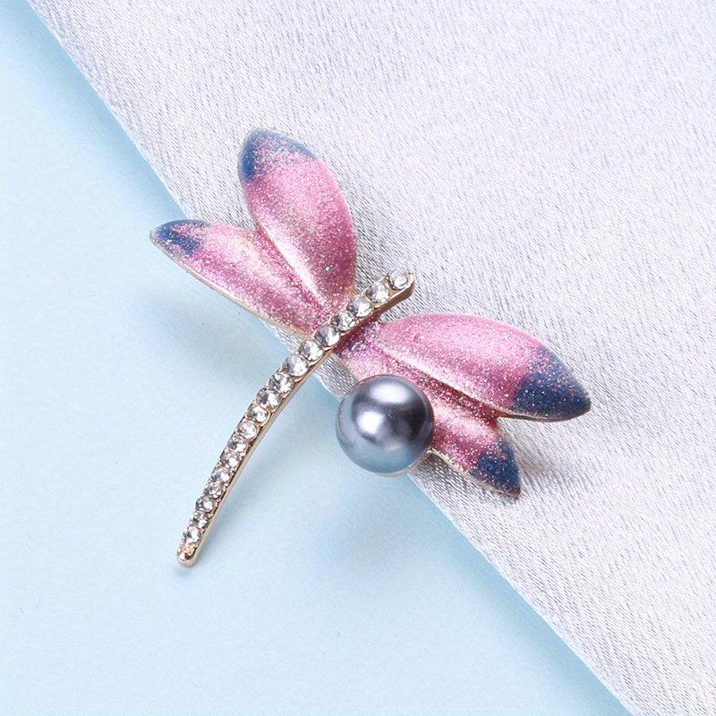 1pc elegant enamel dragonfly brooch pin with   pearl glittering animal shaped fashion accessory for women and men novelty simulation modeling badge details 3