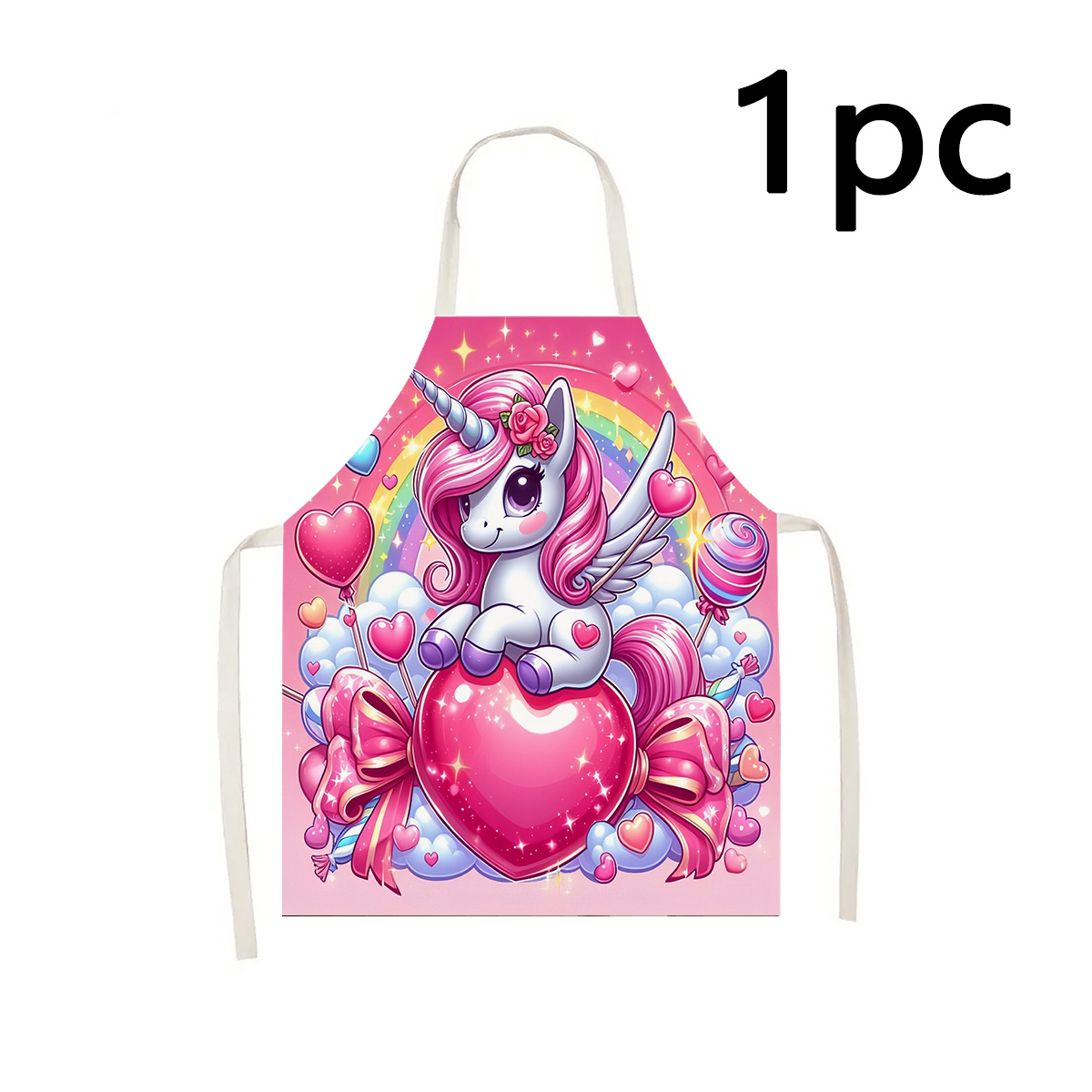 1pc Pink Unicorn Apron, Polyester -like Material, Catering Decor, Kitchen Apron, Suitable For Holiday Decorations, Scene, Banquet Decor, Party Supplies