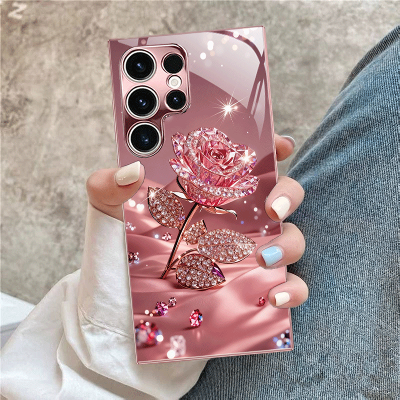 TEMU Phone Case: Pink Glitter Diamond Girly Pattern Electroplated Pink Phone Case, Suitable For S26/s26 Plus/s26 Ultra/s25/s25