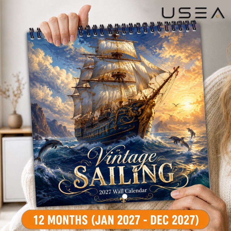 TEMU 2027 Wall Calendar 2027 Vintage Sailing Square Spiral Wall Calendar 8.3x8.3 Inch, 12-month Planner With Us Holidays, Ideal Gift For Moms