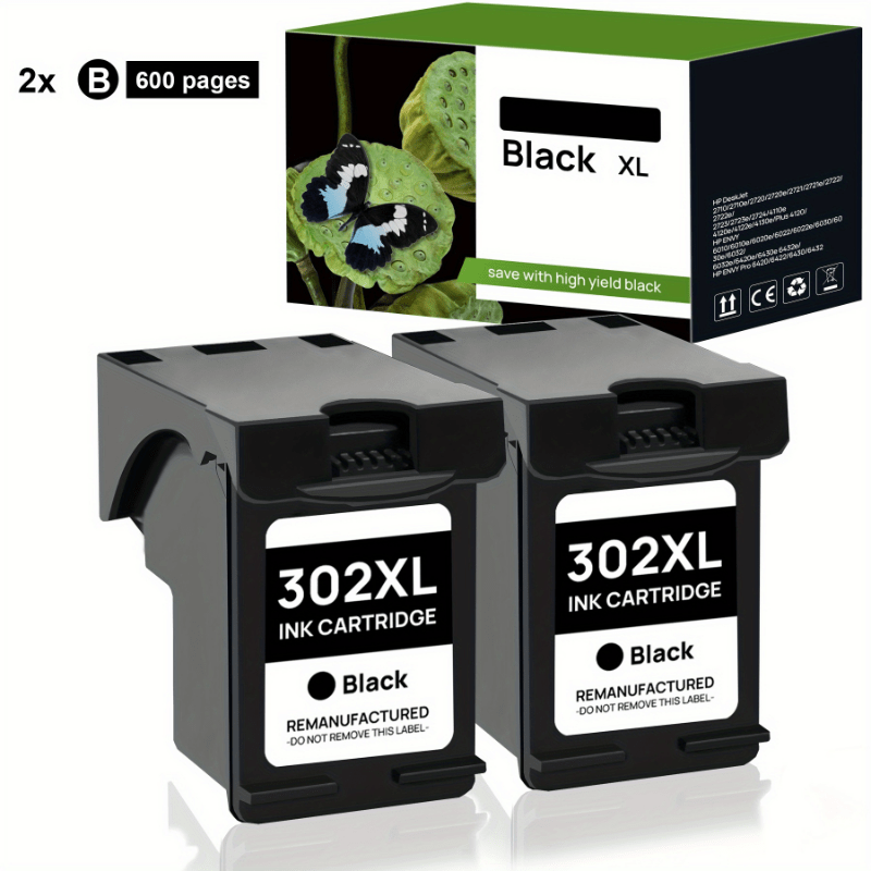 Image of 302xl Ink Cartridge Black Replacement Compatible For 302 For 302xl 2130 2131 1110 1111 1112 3630 5200 3639 4520 Printer 2-pack